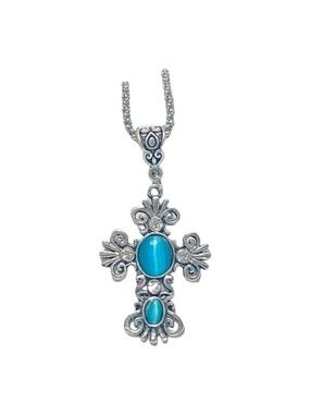 Antiqued Silver Cross Pendant Necklace 18 Inch